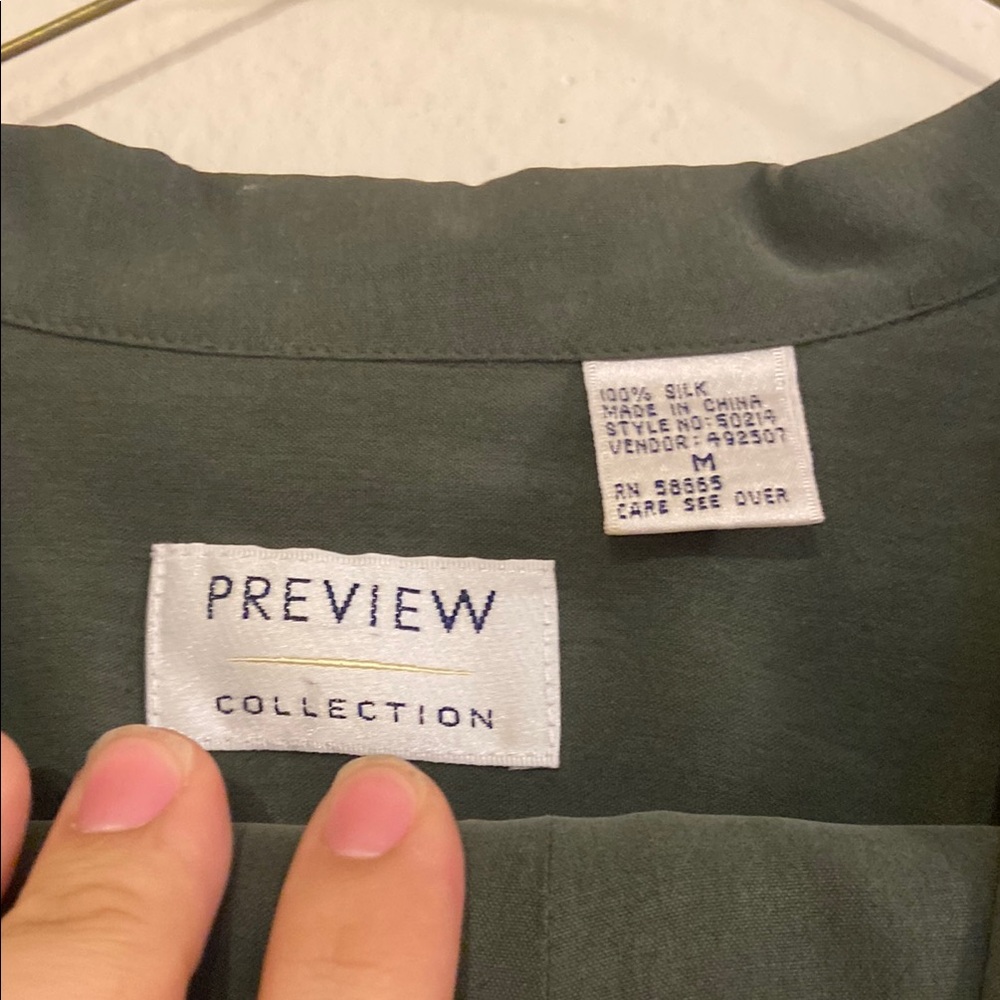 Vintage Preview Collection Silk Dark Green Button-Up Shirt and Pants Set - Picture 3 of 5